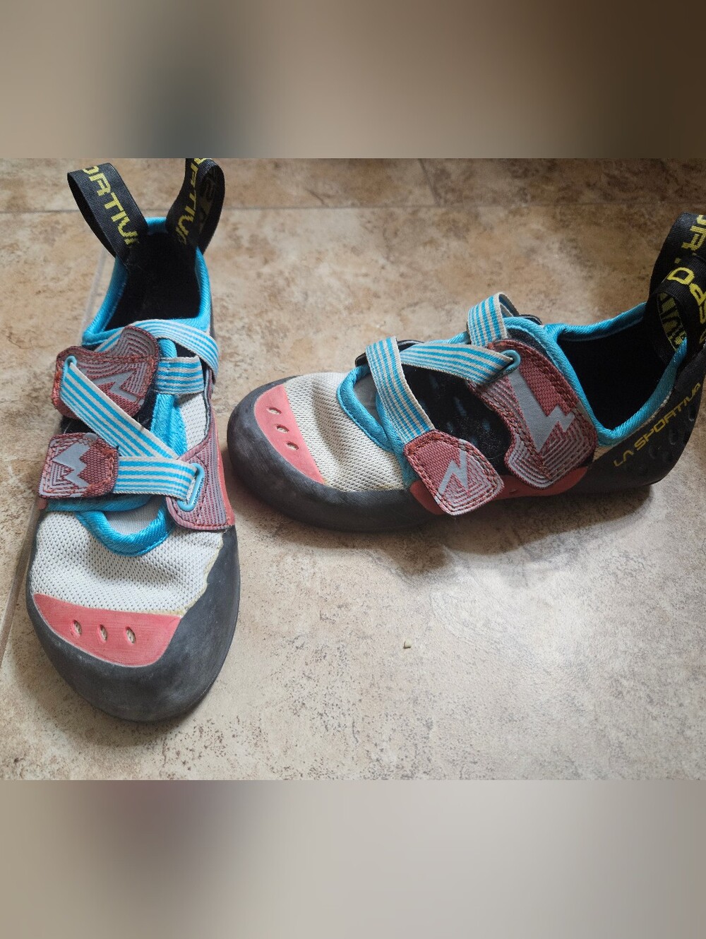 La Sportiva Women's Oxygym Blue & Coral Climbing Shoes with Black Rubber Sole
